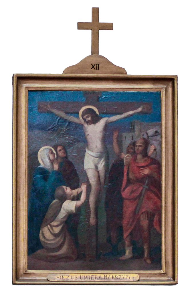 Jesus dies on the cross by S. Zaleski, 1867. (Painting from the set of 14 Stations of the Cross, from the first Polish settlement in America in Panna Maria, Texas.)