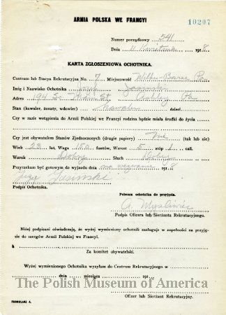 Dokumenty rekrutacyjne Armii Polskiej we Francji | Polish Army in France Re