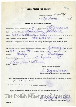 Karta zgloszeniowa ochotnika - Stanislaw Kotlarz